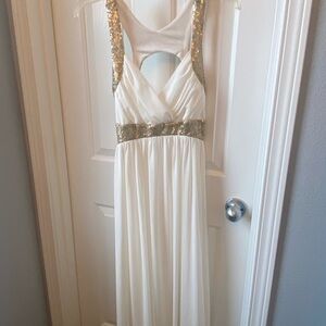 Elegant White Dress with Gold Sequin Accents